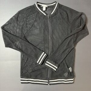 Forever 21 Fishnet Sweater Zip Top Long Sleeve Shirt Pockets Black White Size M